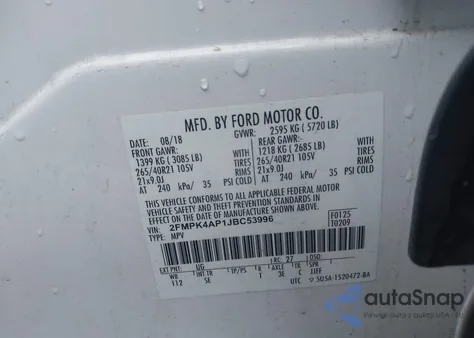 2018 Ford Edge Sport из США, поврежденный, VIN 2FMPK4AP1JBC53996